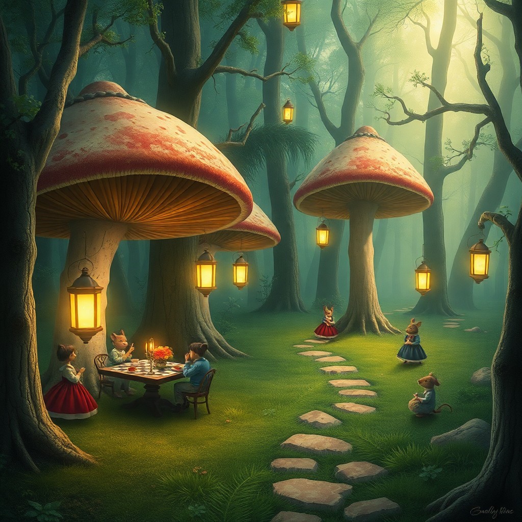 AI generated art for prompt: Craft an image that blends the whimsical charm of a beloved fairy tale illustrator with the dreamlik