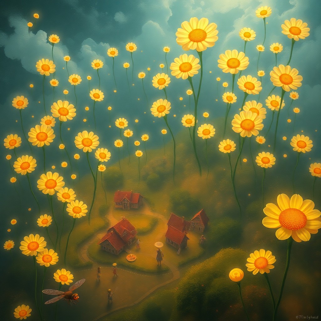 AI generated art for prompt: A captivating digital artwork showcases an enchanting landscape filled with towering, glowing flower