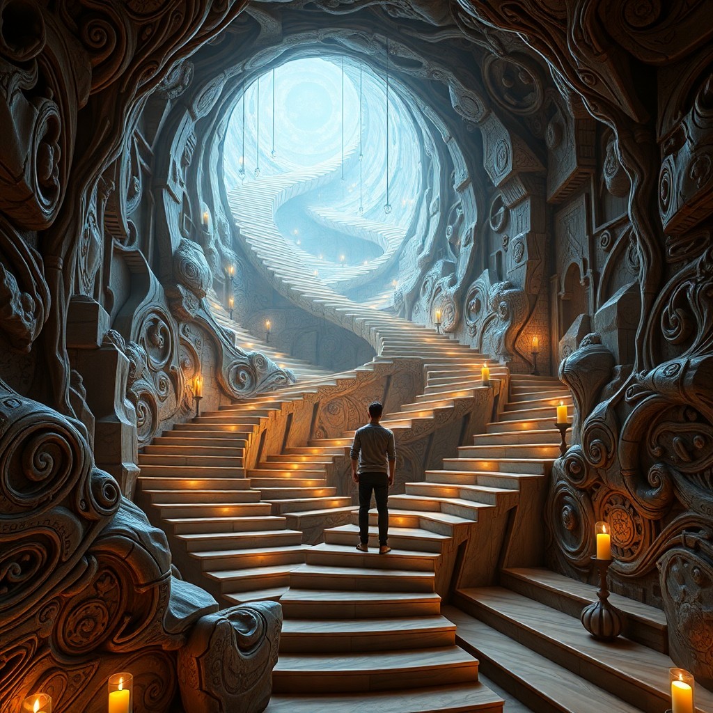 AI generated art for prompt: A mesmerizing digital artwork depicting an enigmatic realm reminiscent of M.C. Escher's visionary la