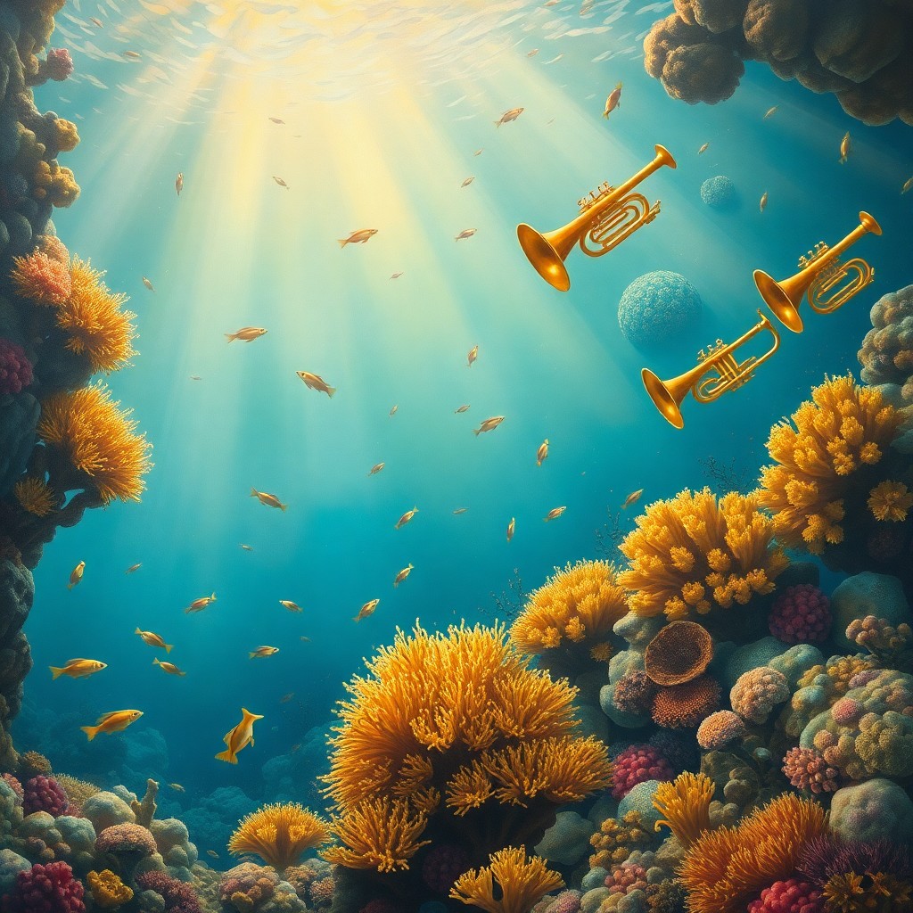 AI generated art for prompt: An imaginative oil painting depicting a surreal underwater scene where coral reefs transform into in