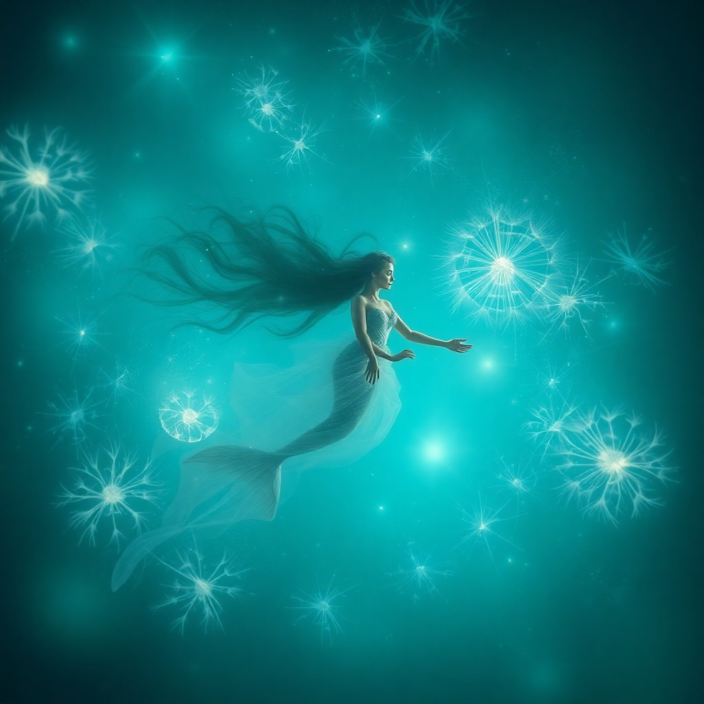 AI generated art for prompt: Craft an image in an ethereal style reminiscent of dreamy aquatic realms, featuring a mermaid prince