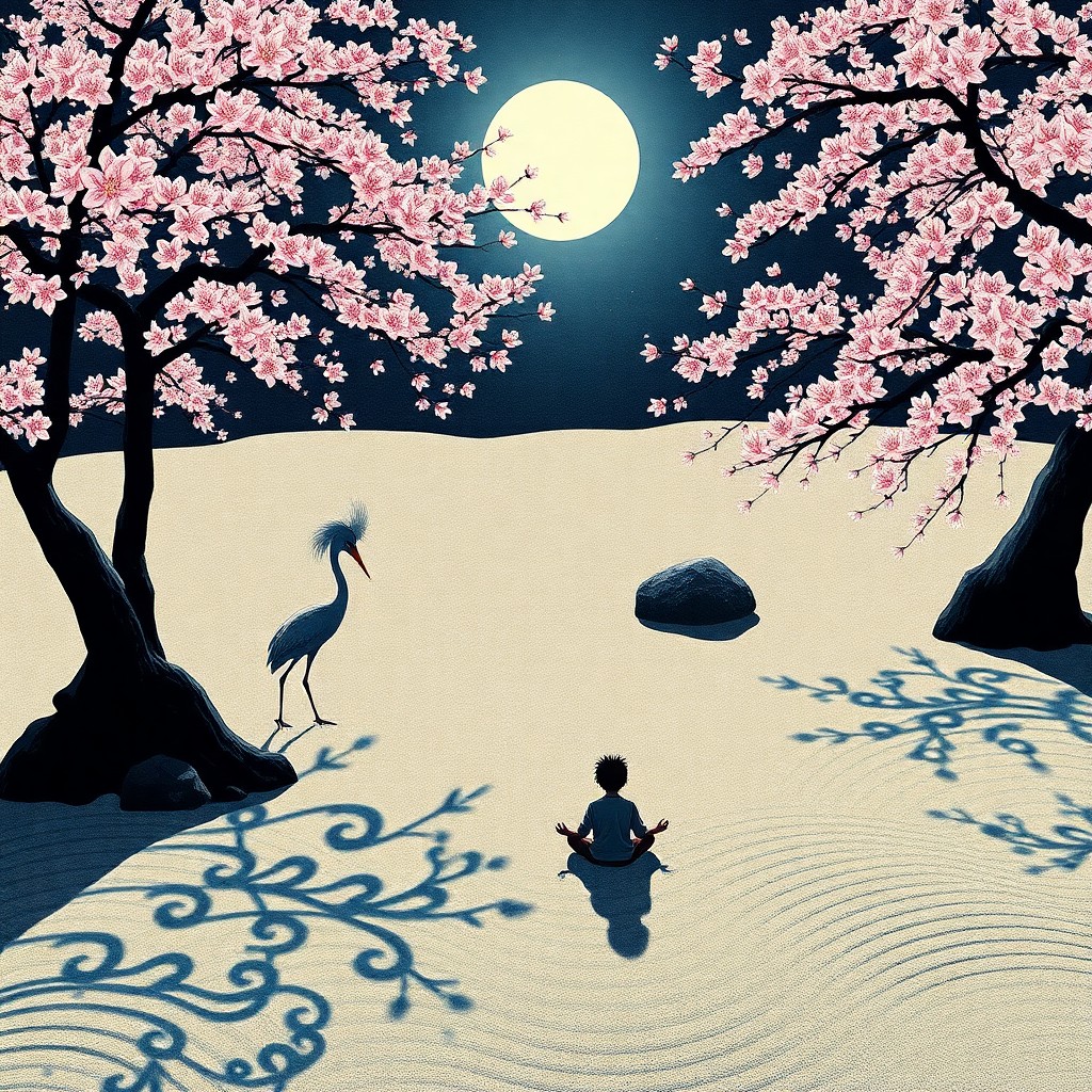 AI generated art for prompt: Imagine an enchanting scene in the captivating style of Japanese ukiyo-e woodblock prints, portrayin