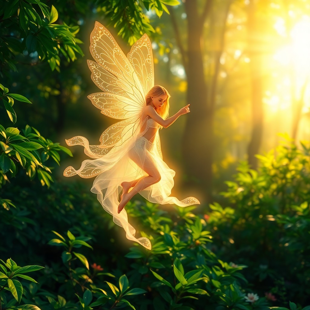 AI generated art for prompt: A mesmerizing digital artwork captures an enchanting scene where a delicate, celestial female figure