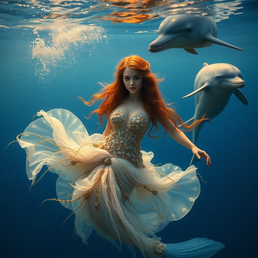 AI generated art for prompt: Envision an enchanting underwater scene reminiscent of the ethereal beauty found in Pre-Raphaelite a