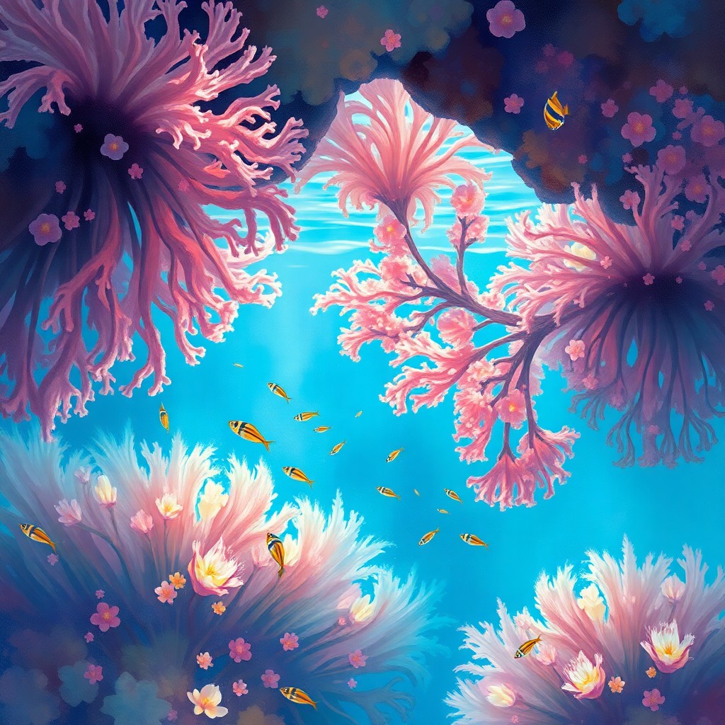 AI generated art for prompt: Envision an underwater paradise reminiscent of Monet's dreamy landscapes, with an enchanting coral r