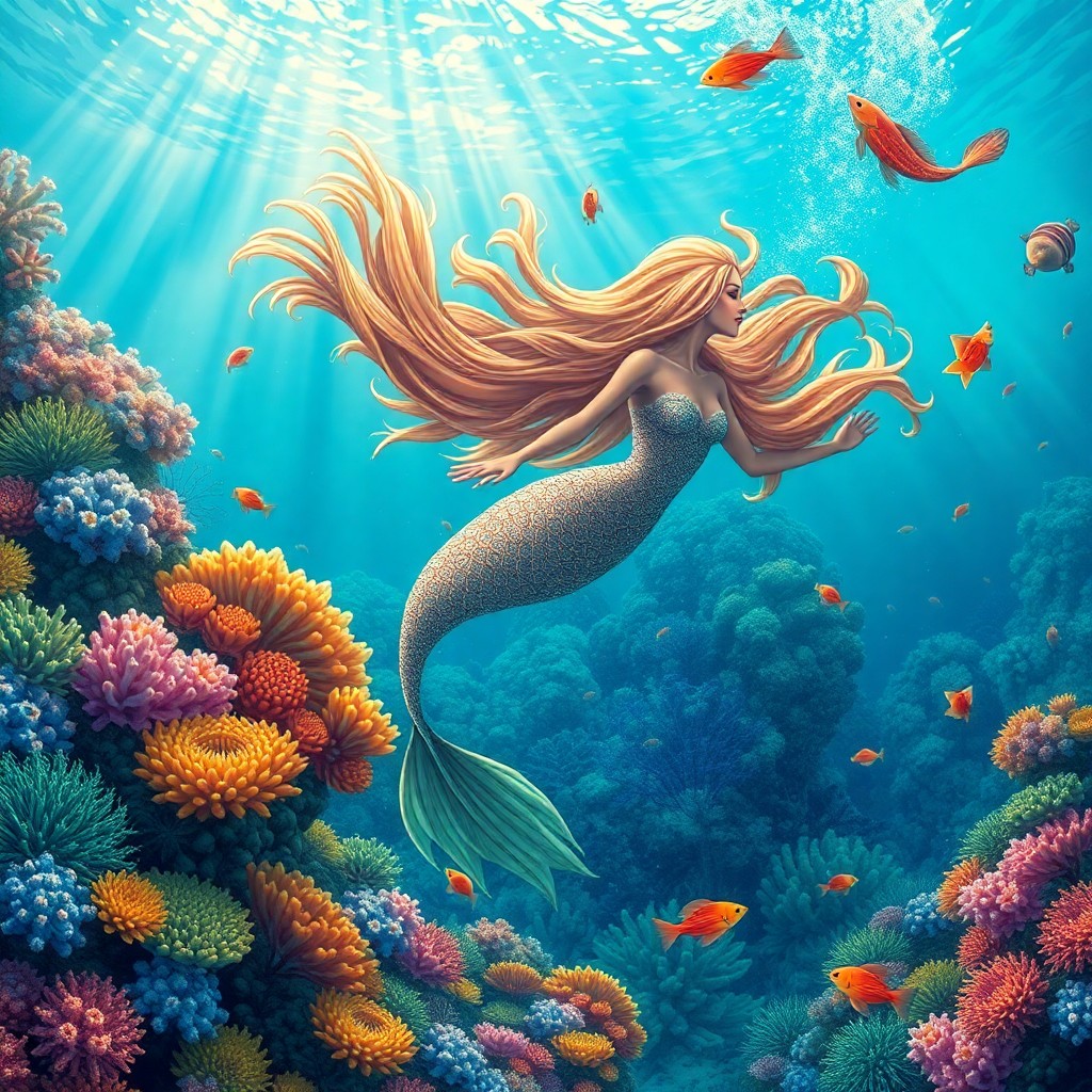 AI generated art for prompt: Create an enchanting underwater scene reminiscent of Ernst Haeckel's biogenic art, featuring a vibra