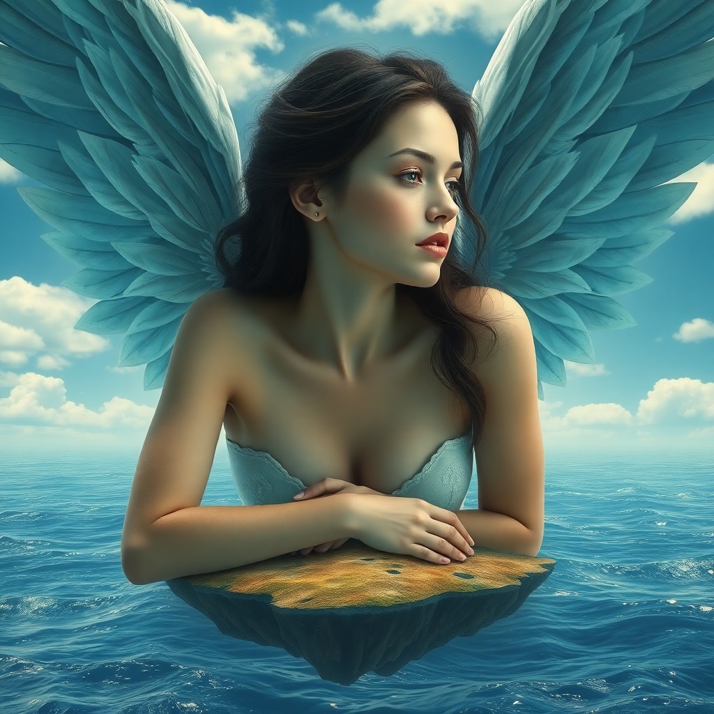 AI generated art for prompt: A mesmerizing digital art portrait of a young woman with ethereal wings, inspired by the dreamlike s