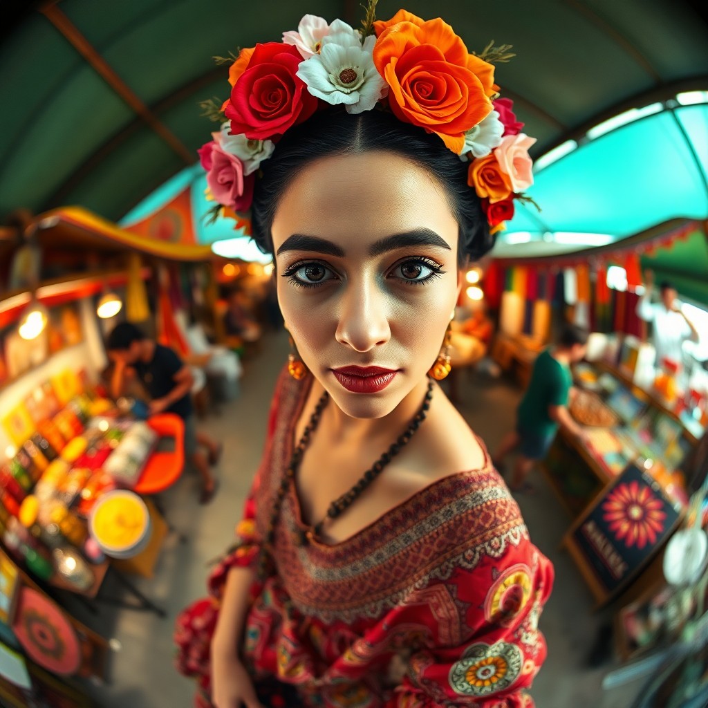 AI generated art for prompt: Create an enchanting portrait in the dynamic style reminiscent of Frida Kahlo's vibrant expressions,