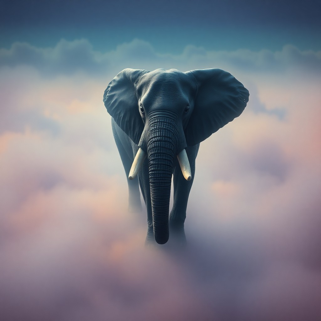 AI generated art for prompt: Create an enigmatic scene reminiscent of Salvador Dali's surrealism, where a grand elephant appears 