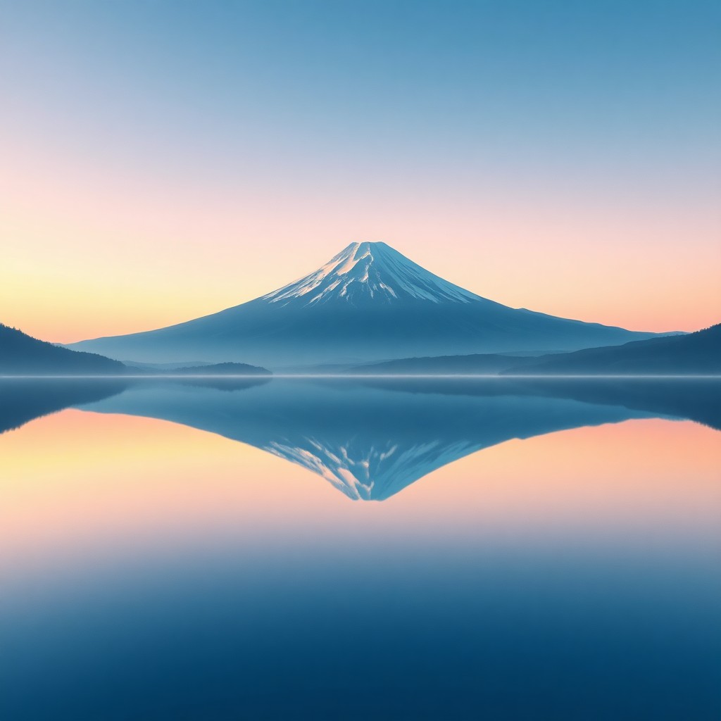 AI generated art for prompt: A serene digital art landscape captures the essence of Hokusai's style, depicting Mount Fuji mirrore