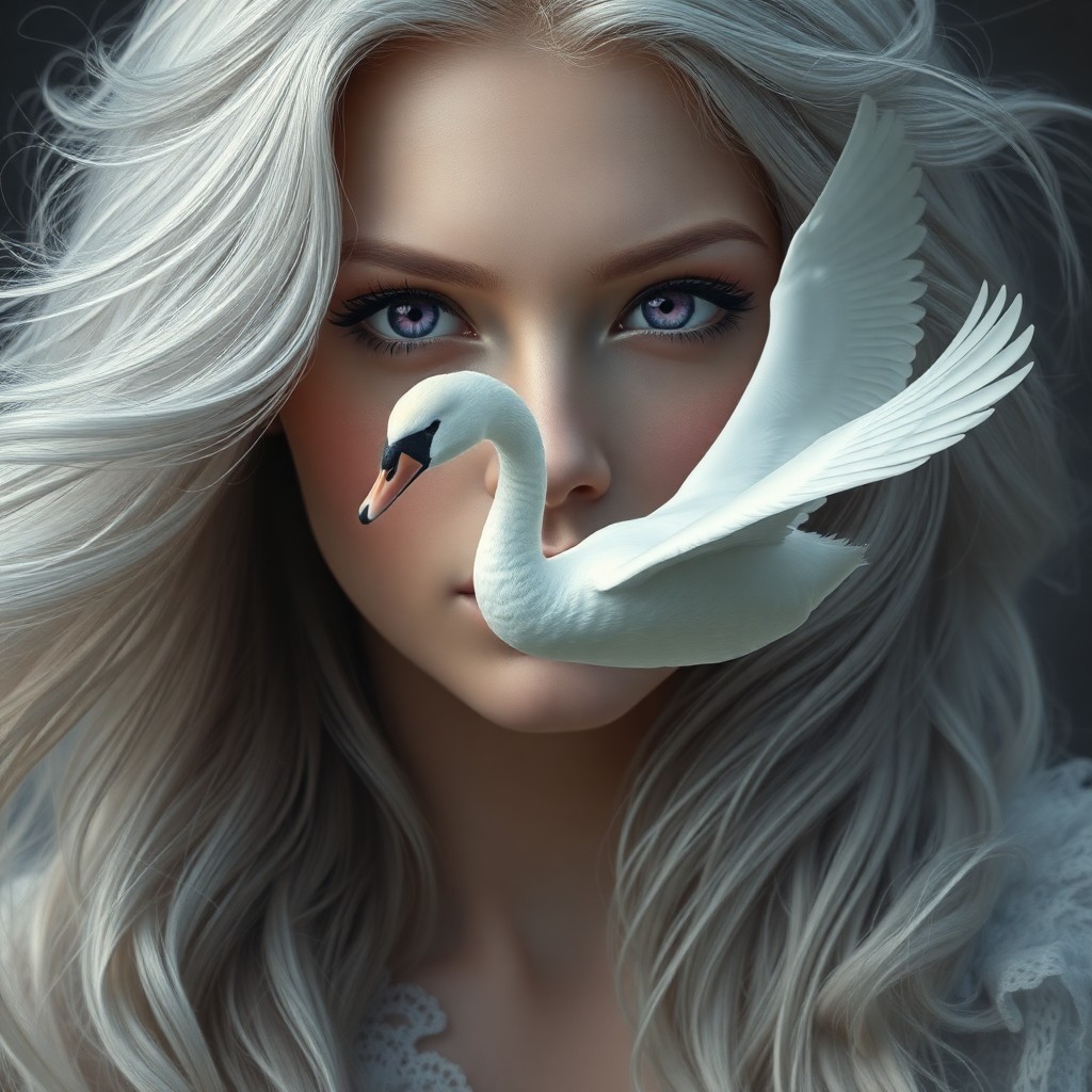 AI generated art for prompt: A captivating digital art portrait showcases a bewitching woman with deep purple eyes and flowing si