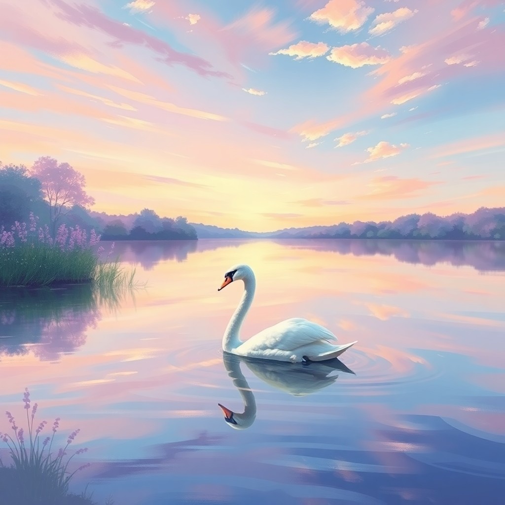 AI generated art for prompt: Picture an idyllic lakeside setting, reminiscent of Impressionist techniques with soft transitions b