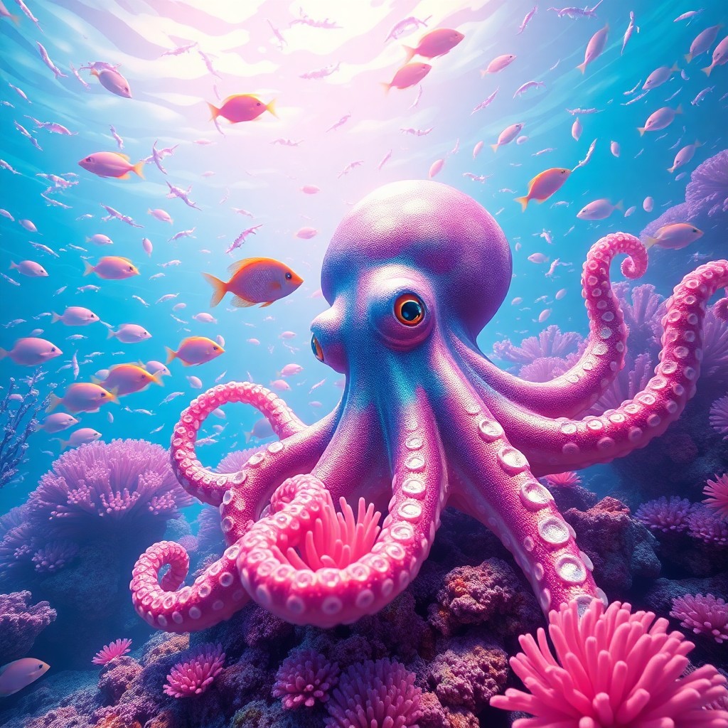 AI generated art for prompt: A surreal digital artwork depicting an enchanting underwater scene from a vibrant coral reef, render