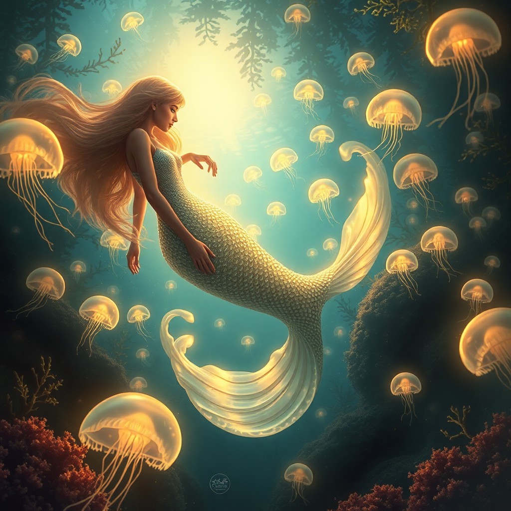 AI generated art for prompt: Imagine an enchanting underwater scene rendered in a contemporary digital painting style, depicting 