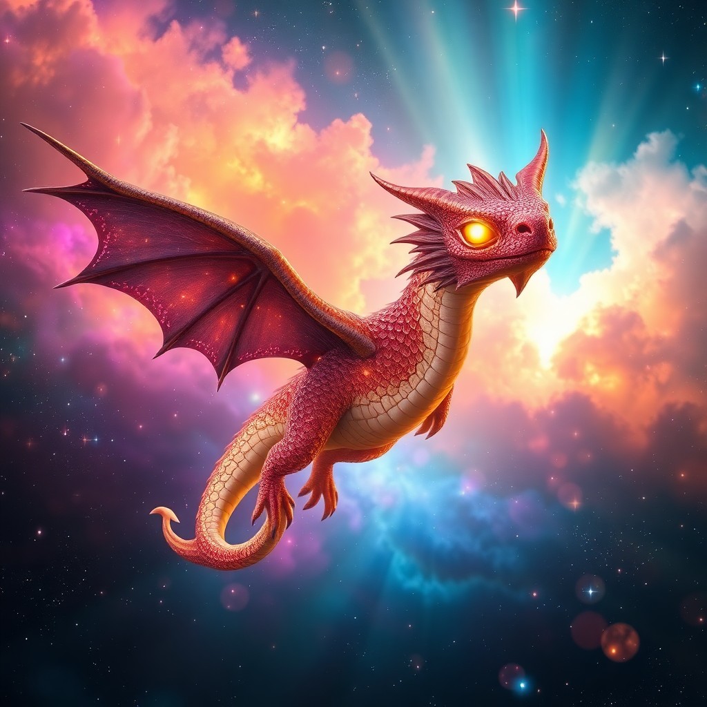 AI generated art for prompt: A mesmerizing digital artwork captures a celestial dragon soaring through a nebula, its scales shimm