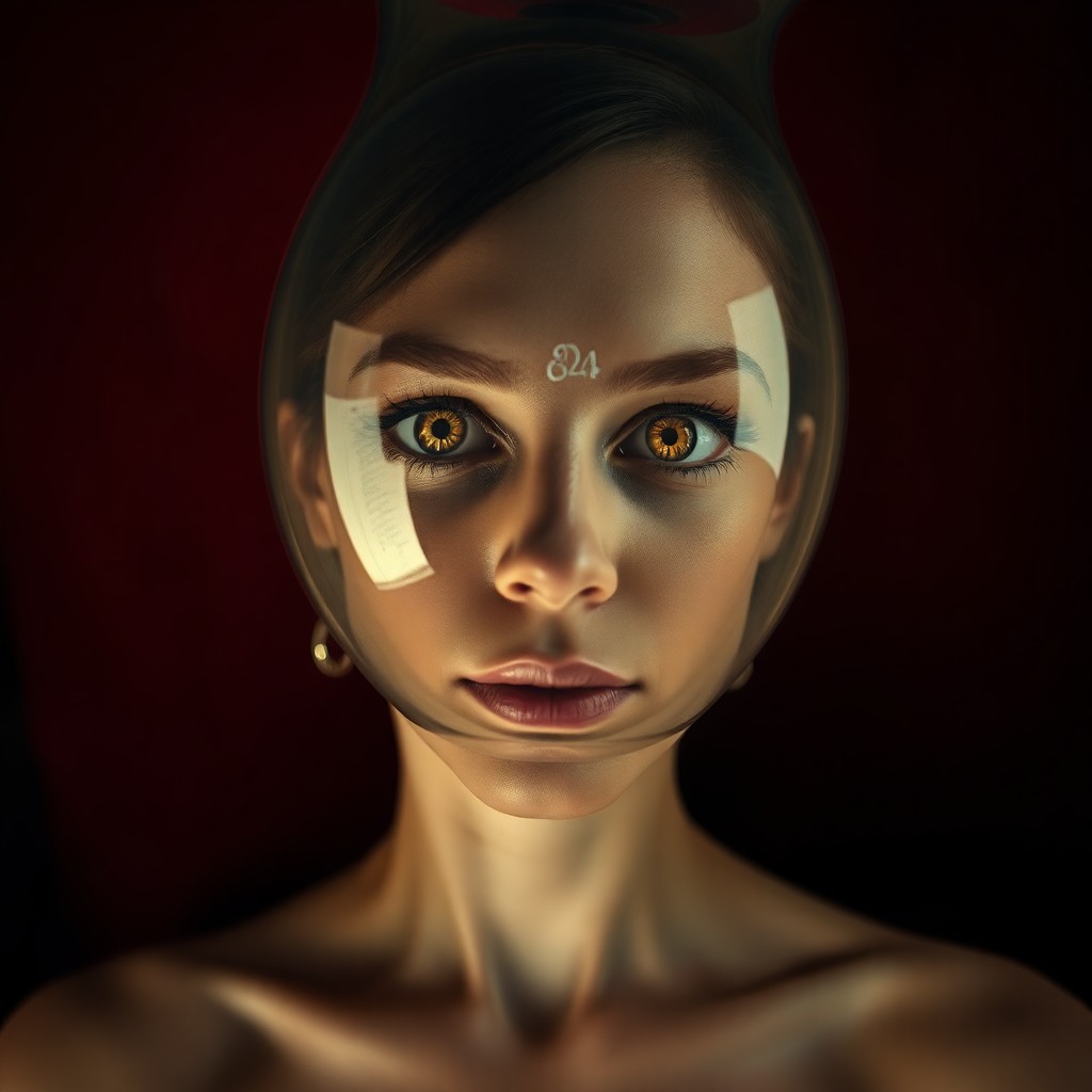 AI generated art for prompt: A captivating portrait in the style of surrealist art showcases a woman with mesmerizing golden eyes