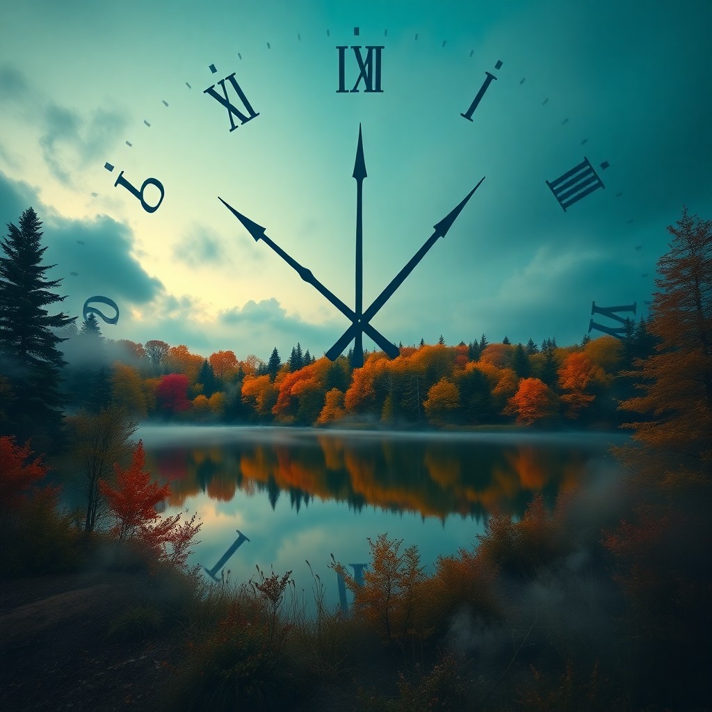 AI generated art for prompt: Visualize an enigmatic landscape reminiscent of surrealist art, depicting an expansive clock face wi