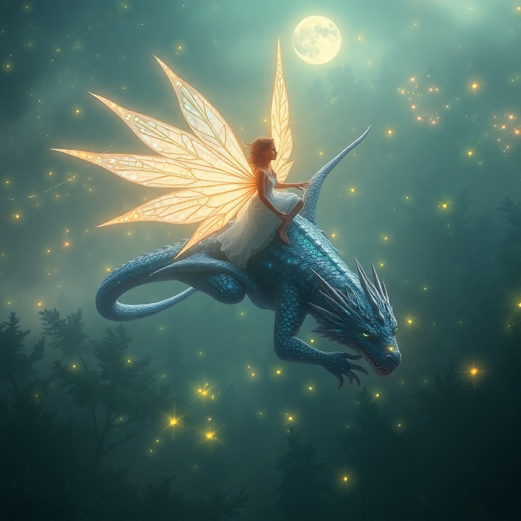 AI generated art for prompt: Envision a surreal digital artwork portraying an otherworldly fairy with wings glistening like opals