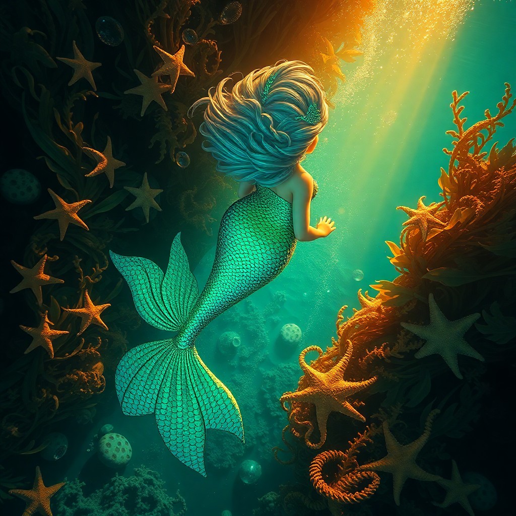 AI generated art for prompt: A captivating digital artwork portraying an alluring underwater scene, with vivid colors reminiscent