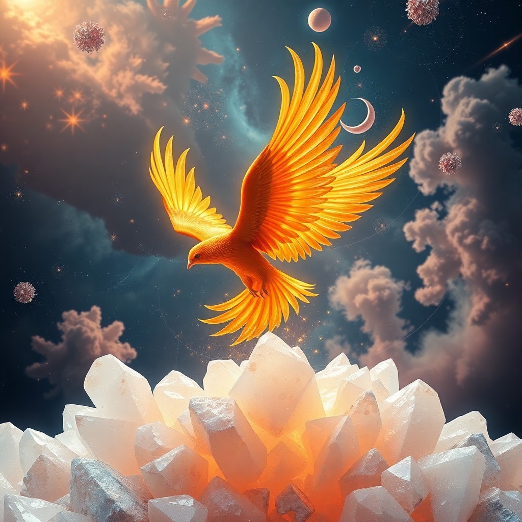 AI generated art for prompt: Envision an otherworldly digital artwork showcasing a transcendent phoenix soaring out of fragmented