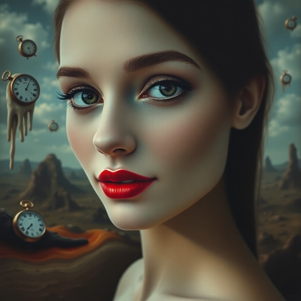 AI generated art for prompt: A surreal portrait capturing an enigmatic woman's face with intricate details and smooth curves, rem