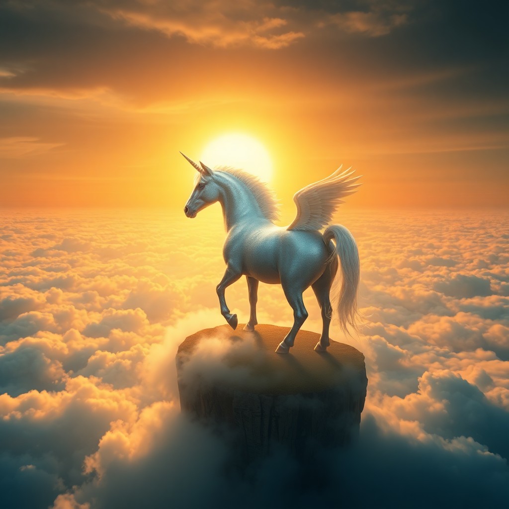 AI generated art for prompt: A mesmerizing digital art composition showcases an awe-inspiring scene where a regal unicorn gracefu