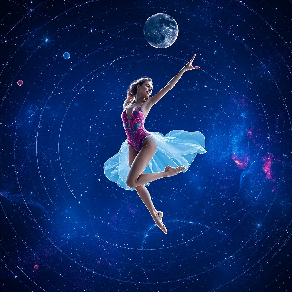 AI generated art for prompt: Visualize an awe-inspiring digital artwork portraying a celestial dancer elegantly pirouetting in we