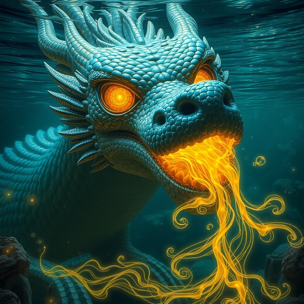 AI generated art for prompt: Envision an enchanting underwater realm inspired by surrealism, where a magnificent dragon with shim