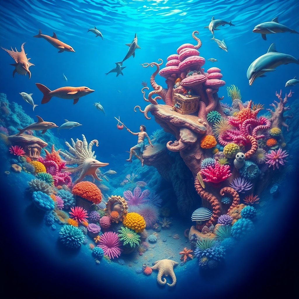 AI generated art for prompt: Imagine an enchanting underwater world, reminiscent of Salvador Dali's surreal distortions and vibra