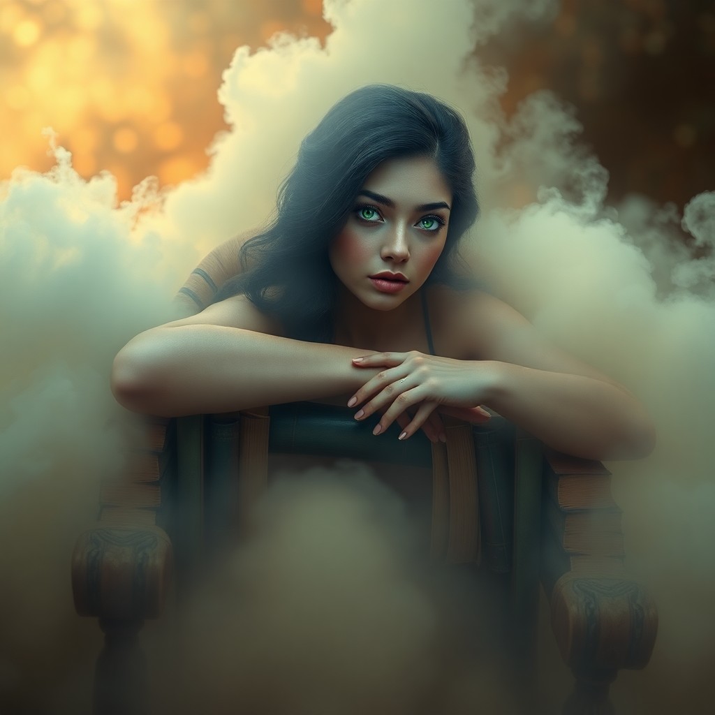 AI generated art for prompt: An alluring digital art portrait of an enigmatic female figure arises from a mesmerizing fog, her ot