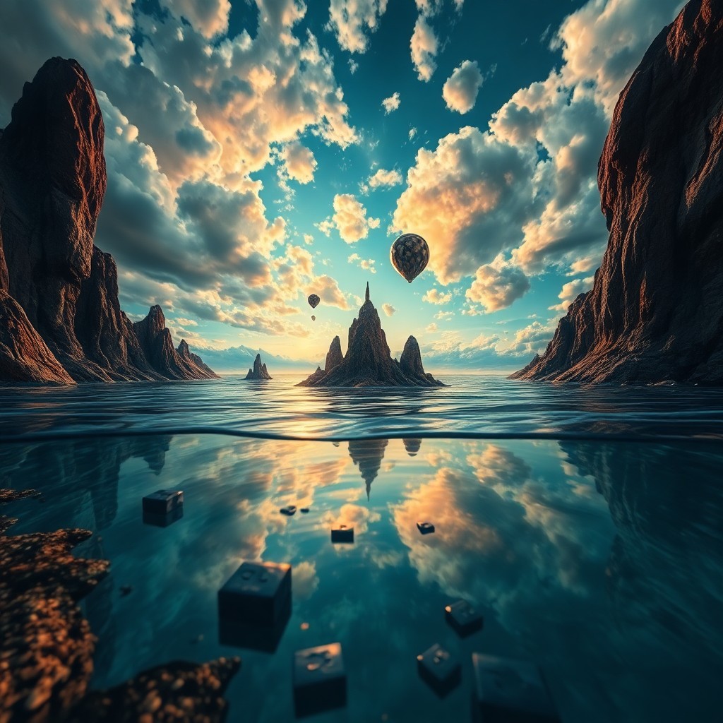 AI generated art for prompt: A surreal seascape depicting a dreamlike world where time and space intertwine, with an artistic app