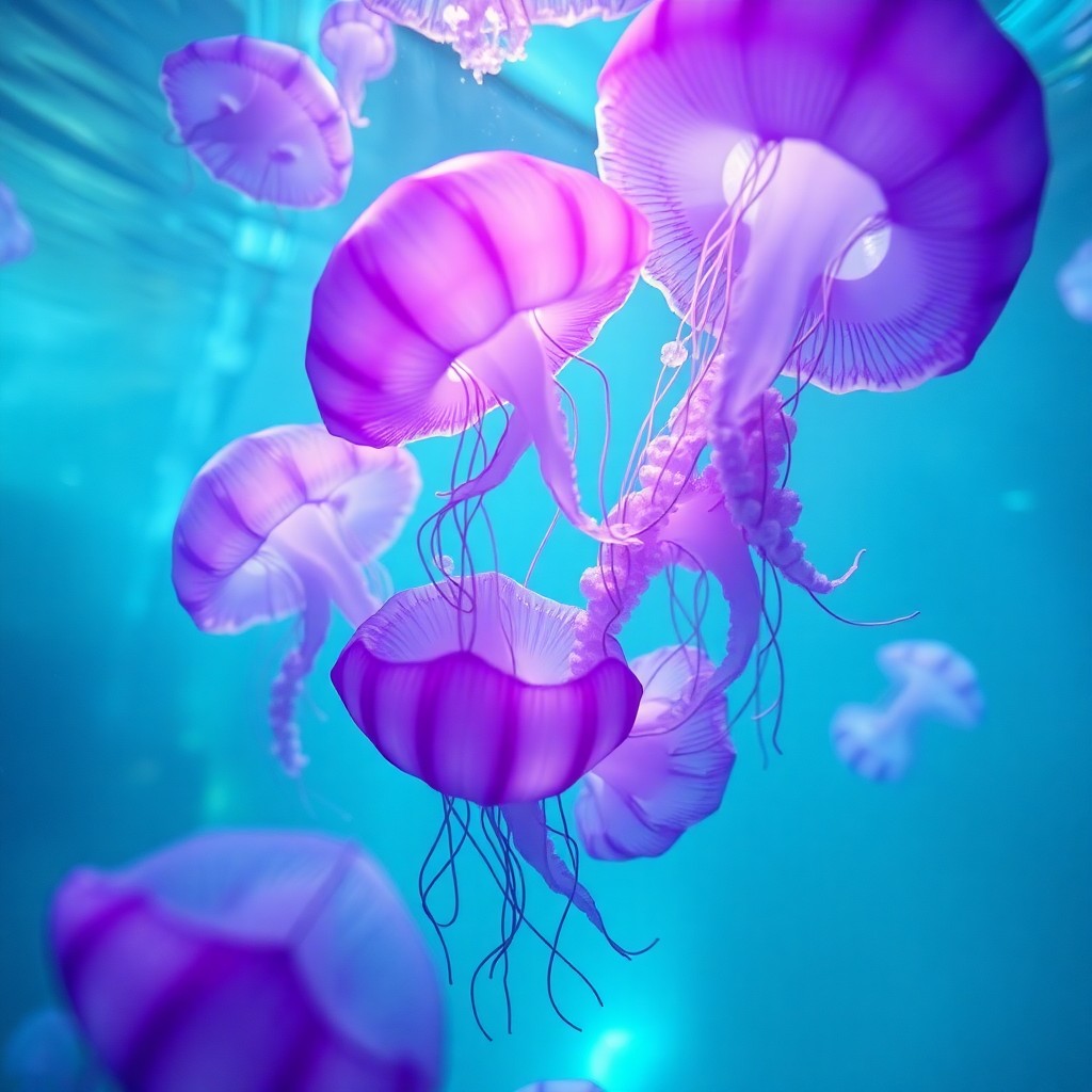 AI generated art for prompt: A dreamlike underwater realm, where surreal marine life gracefully floats in an enchanting, glowing 