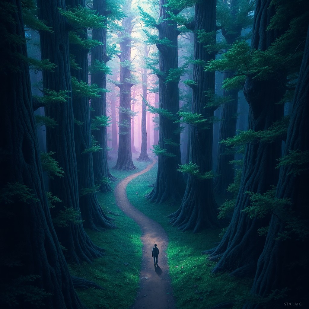 AI generated art for prompt: A mesmerizing digital artwork depicting an enchanting forest scene, reminiscent of Simon Stålenhag's