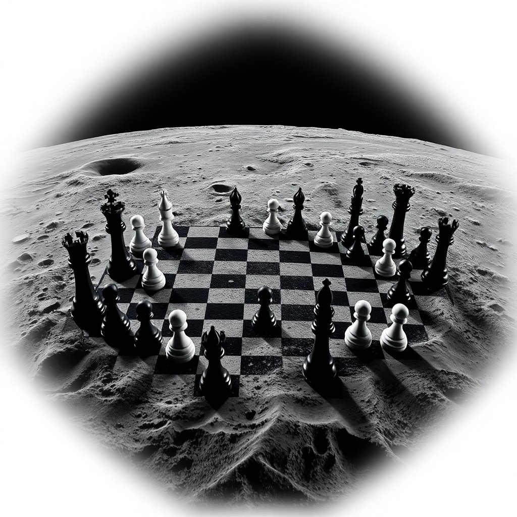 AI generated art for prompt: A captivating digital artwork showcases an expansive chessboard sprawling across the lunar surface f