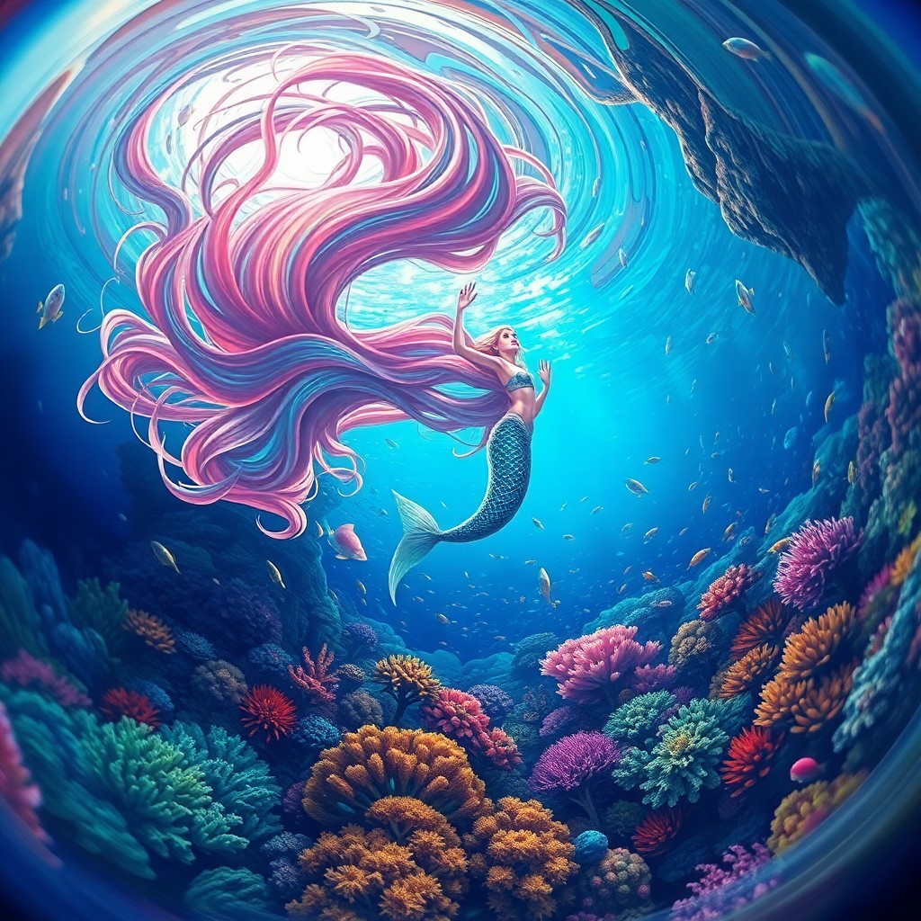 AI generated art for prompt: A captivating digital illustration showcases an underwater scene from a 'bug's-eye view', featuring 