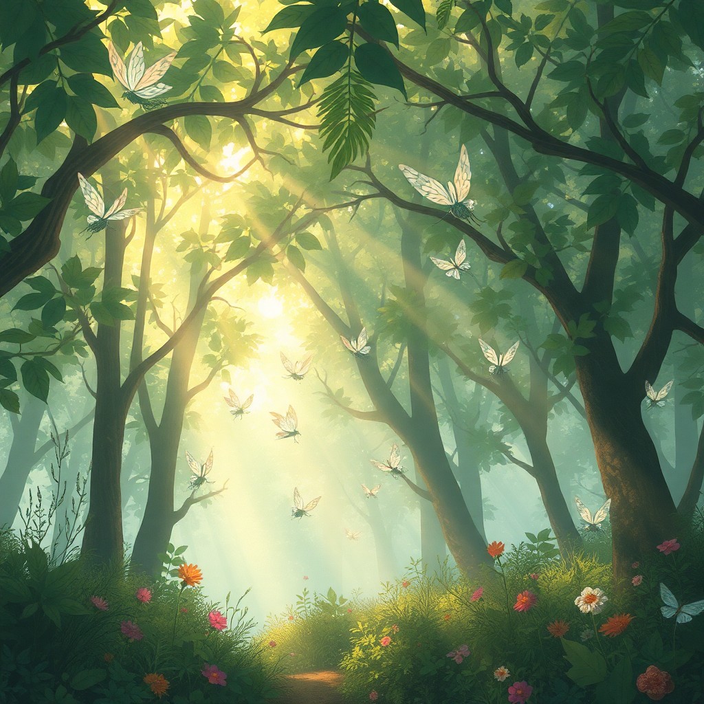 AI generated art for prompt: Craft an image in the captivating style of a fantasy illustrator, depicting a whimsical forest scene