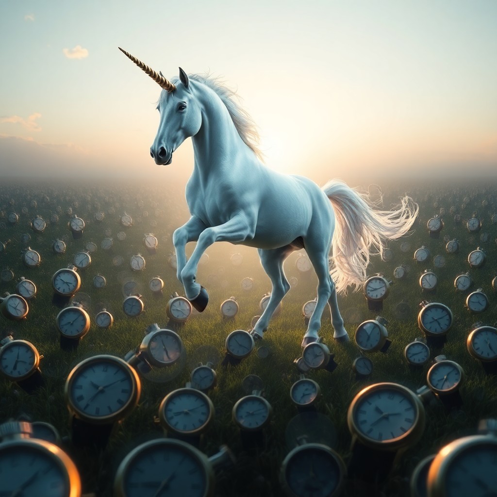 AI generated art for prompt: Imagine a surreal dreamscape where an awe-inspiring unicorn gracefully traverses a field of amorphou