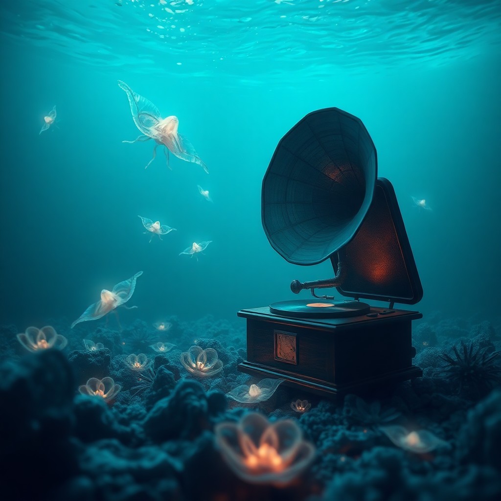 AI generated art for prompt: An enchanting digital artwork portrays an enigmatic underwater realm, bathed in the otherworldly glo