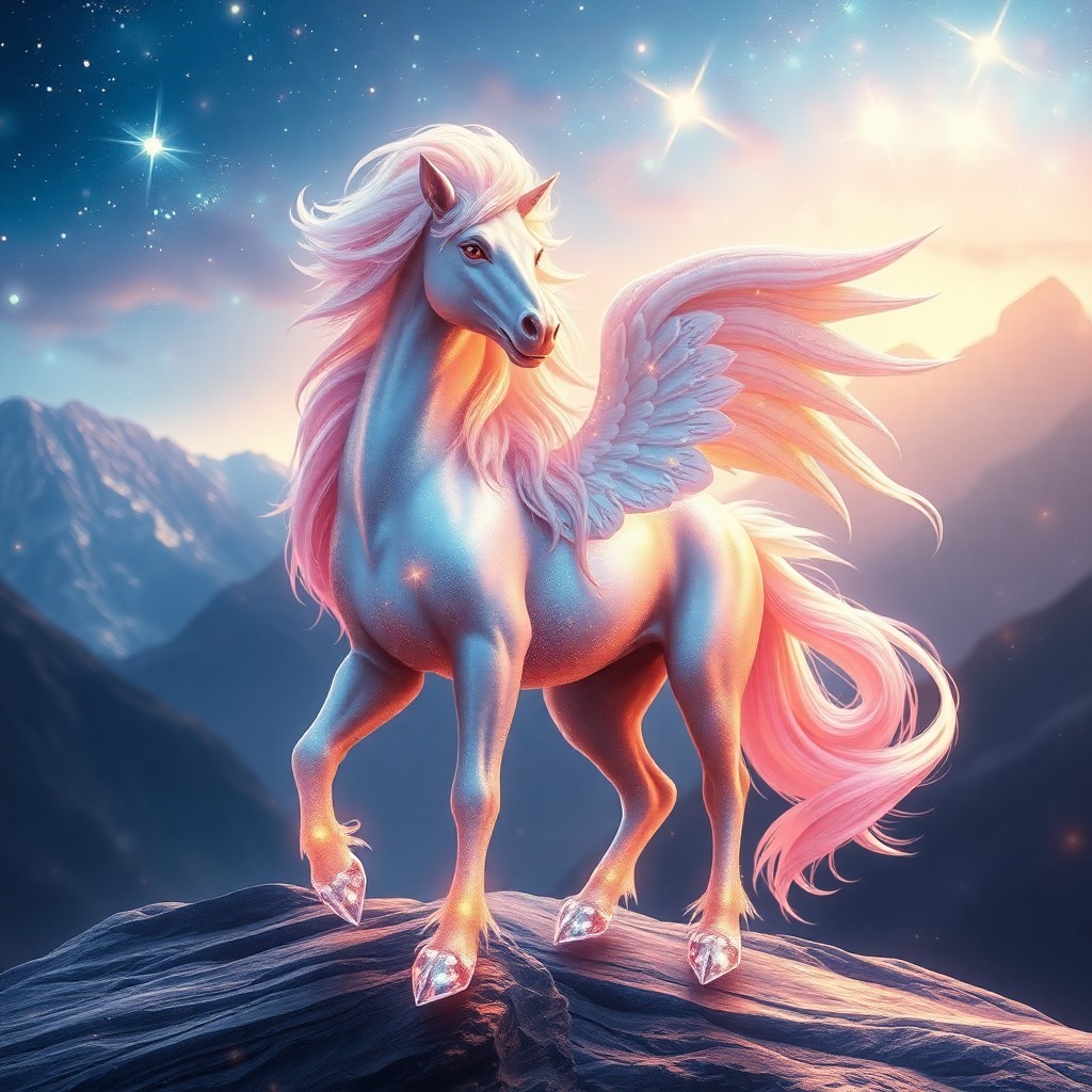 AI generated art for prompt: A resplendent mythical creature stands proudly amidst a captivating display of celestial lights in a