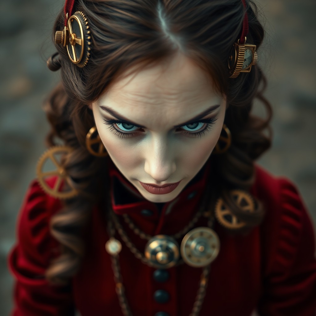 AI generated art for prompt: A captivating portrait of a woman in Victorian-era attire, adorned with intricate steampunk accessor