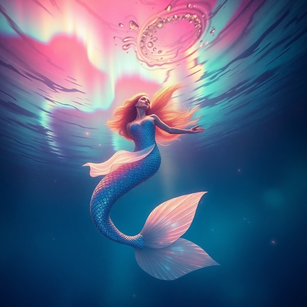 AI generated art for prompt: A digital artwork masterpiece captures the ethereal beauty of a celestial mermaid gracefully dancing