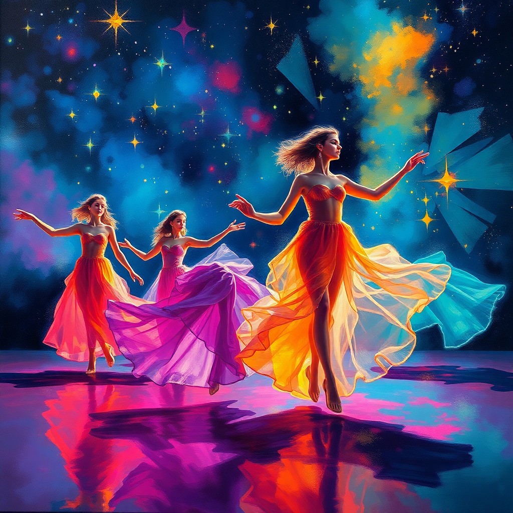 AI generated art for prompt: A captivating oil painting in an impressionistic style portrays a celestial dance, featuring etherea