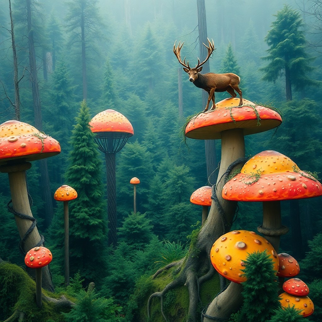 AI generated art for prompt: A surreal forest scene with a dreamlike quality, reminiscent of Salvador Dali's melting clock-inspir