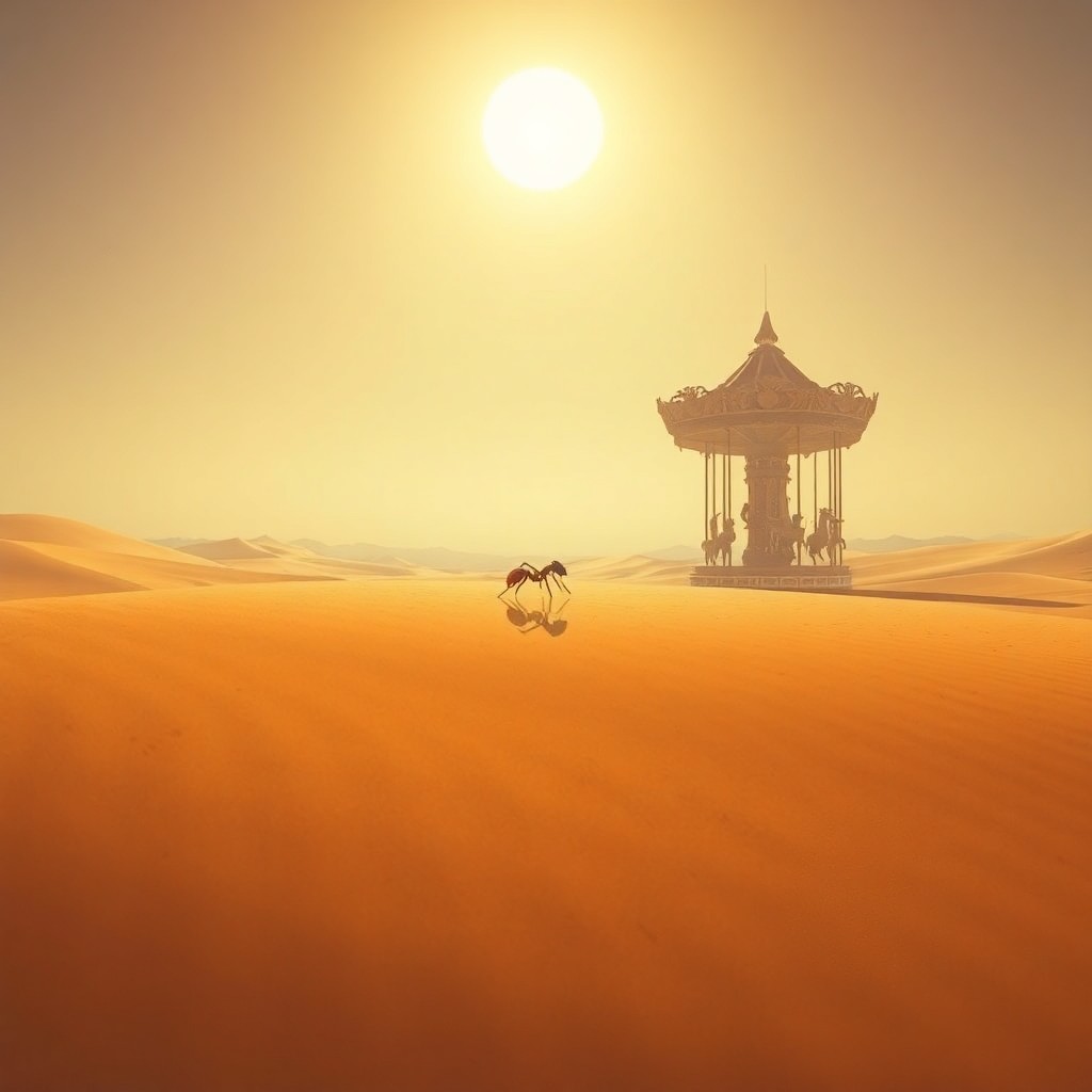 AI generated art for prompt: A dreamlike digital artwork captures a vast desert landscape from the unique perspective of an ant m