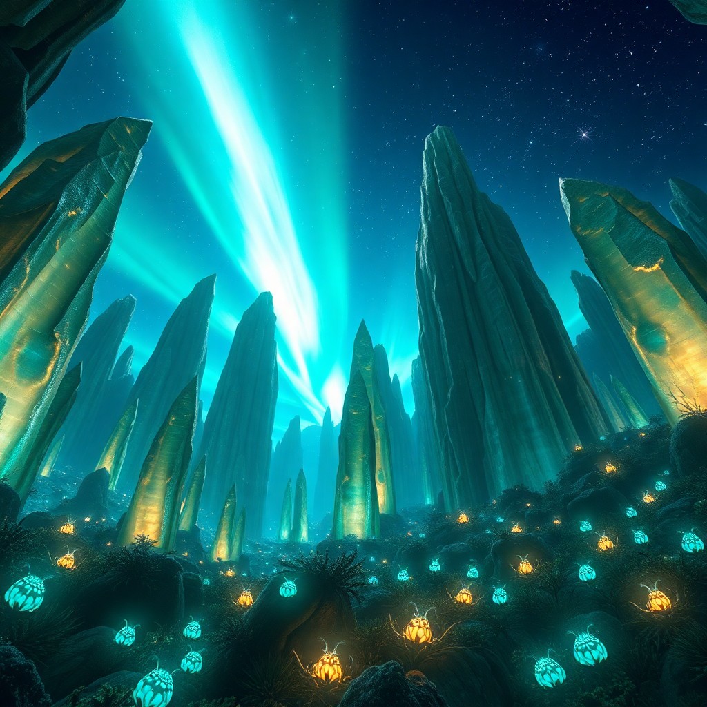 AI generated art for prompt: An awe-inspiring digital masterpiece unveils a surreal panorama where colossal crystalline spires as