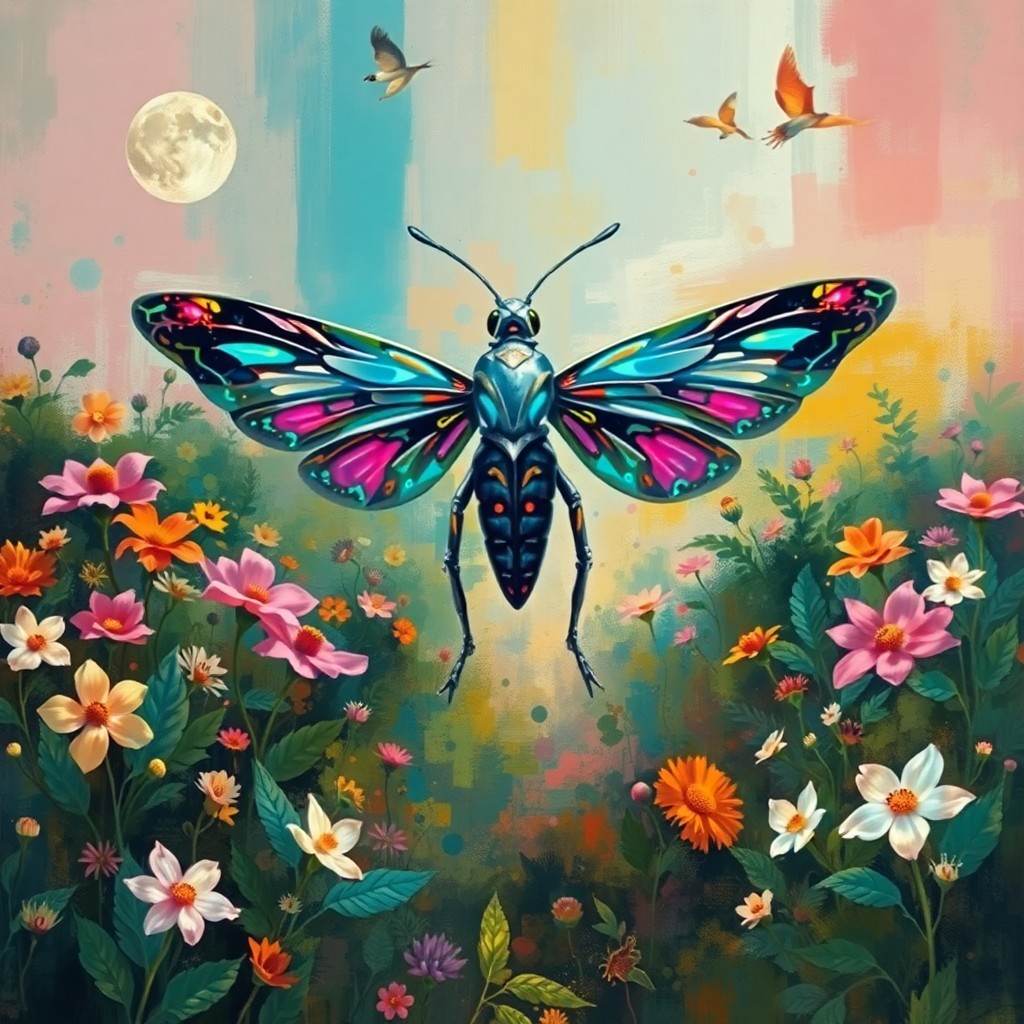 AI generated art for prompt: An enchanting fusion of surrealist art and impressionist techniques captures a whimsical garden scen