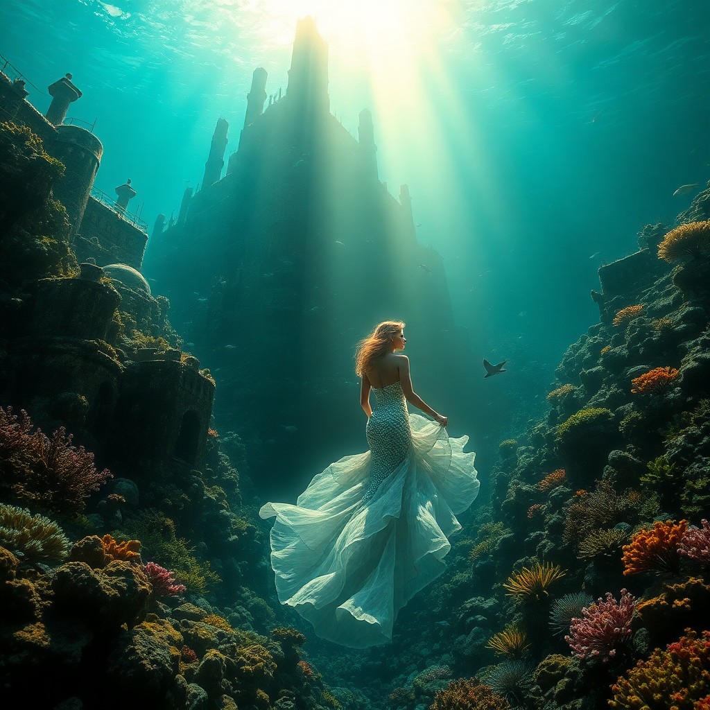 AI generated art for prompt: A captivating digital art composition portrays an enchanting underwater world where a colossal subme