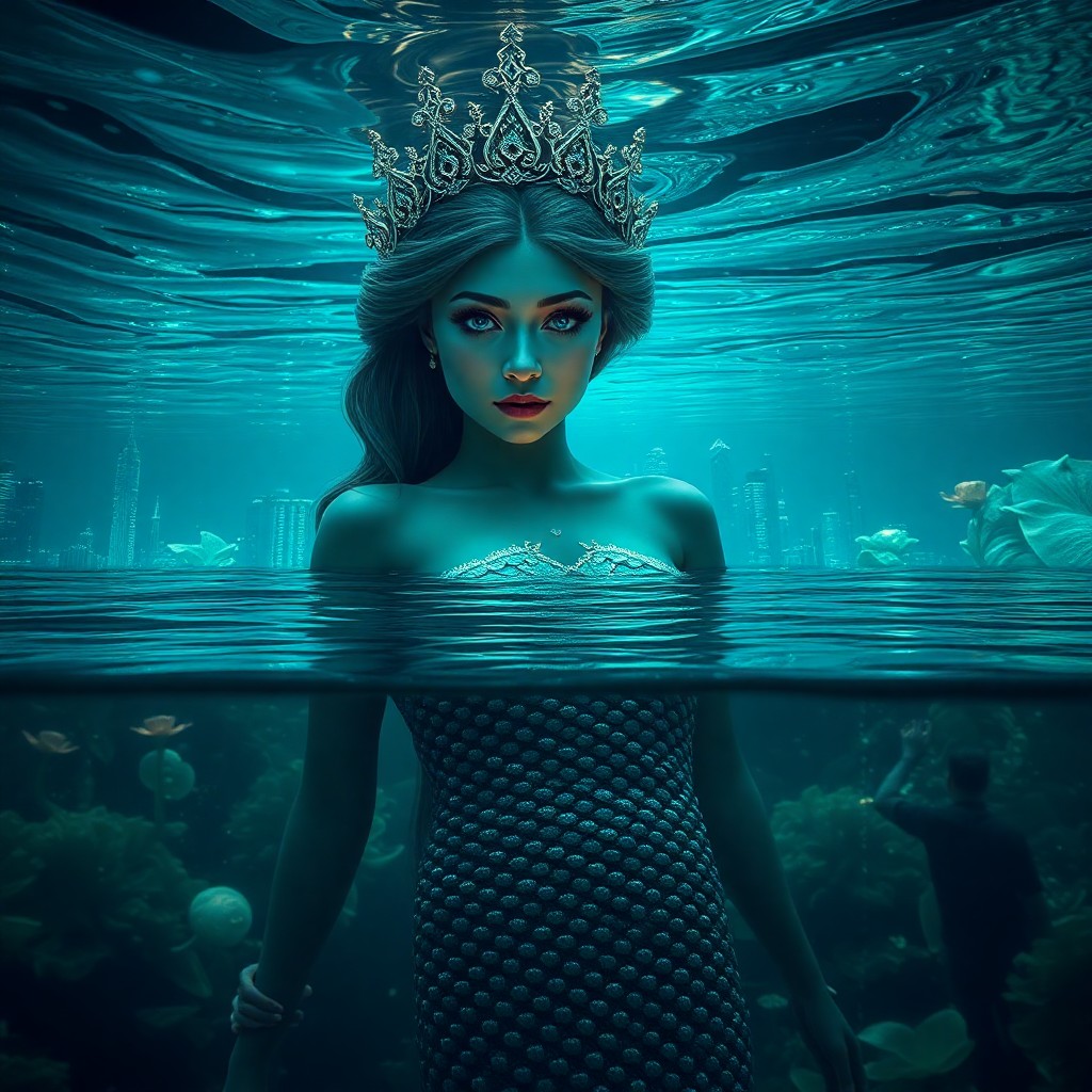 AI generated art for prompt: Imagine an enchanting underwater realm where surrealism intertwines with deep-sea cinematography, cr