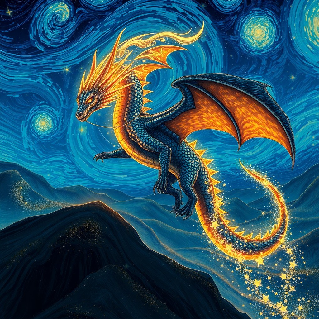 AI generated art for prompt: A digital art composition showcasing an awe-inspiring dragon gracefully navigating through a fantast