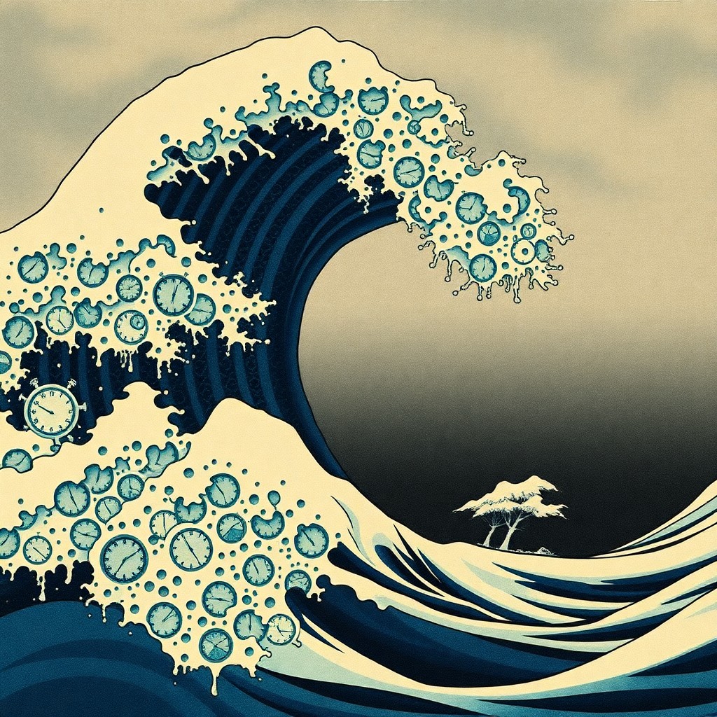 AI generated art for prompt: Craft an image that merges surrealism with ukiyo-e's intricate ink painting techniques, depicting a 